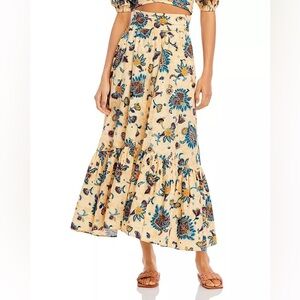 A.L.C. ALC Lucie Floral Paisley Cotton Boho Full Tiered Ruffle Maxi Skirt Size 0